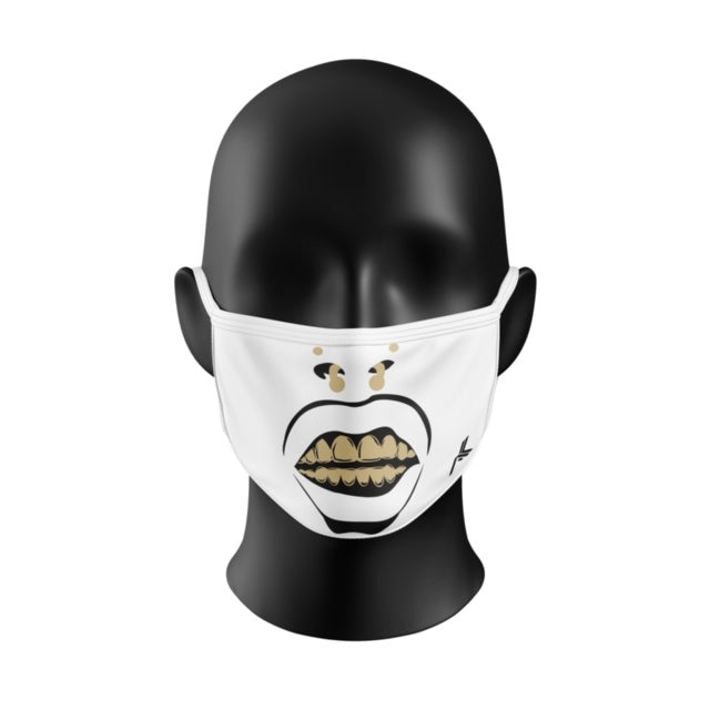 White Faceoff Gold Grill Mask